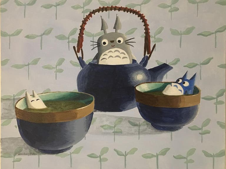 Totoro Tea painting by Nikki Longfish at Giant Robot