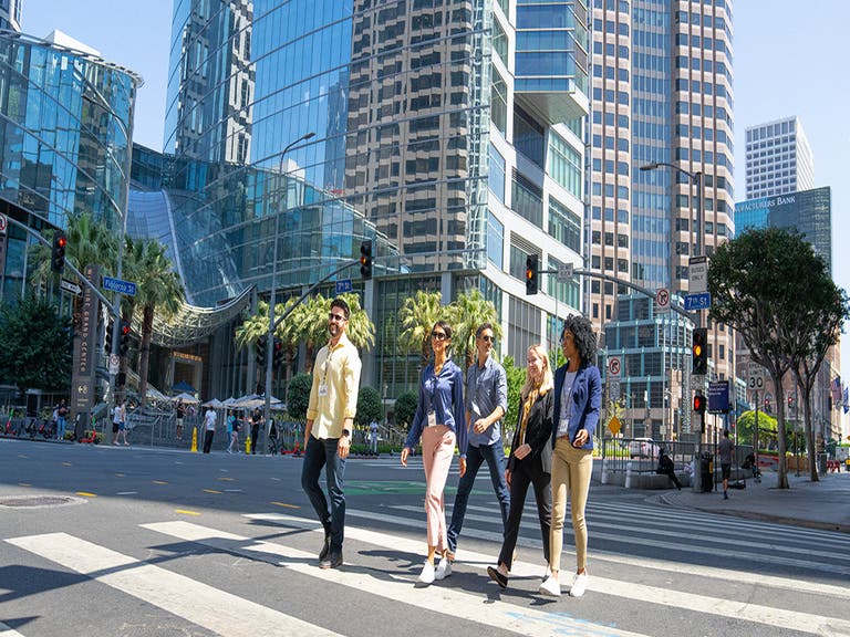LA Group Walking Downtown