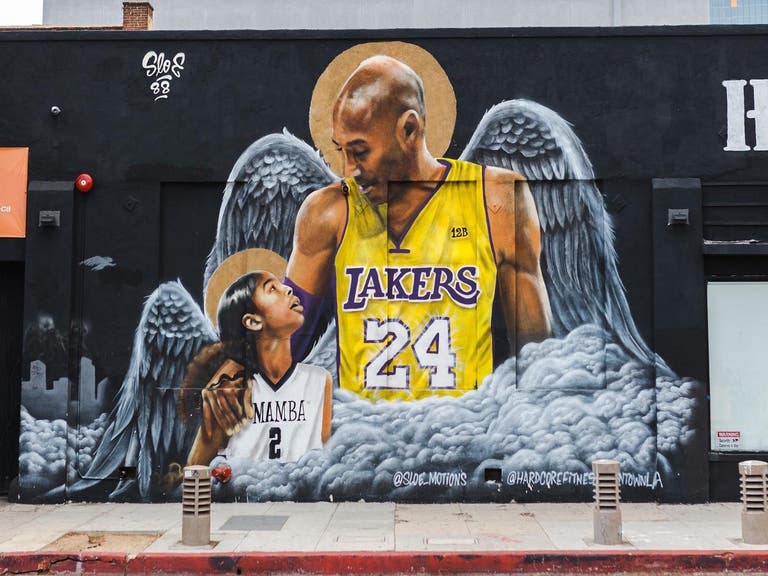 "City of Angels" Kobe and Gianna Bryant mural at Hardcore Fitness in Downtown LA