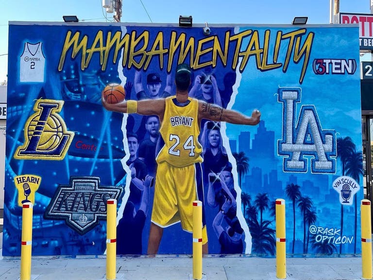 Kobe Bryant mural “Mamba Mentality” by Rask Opticon at 3TEN Liquor in Torrance
