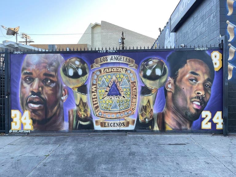 “thre3 peat” mural by @sloe_motions at NoHo Tires & Wheels
